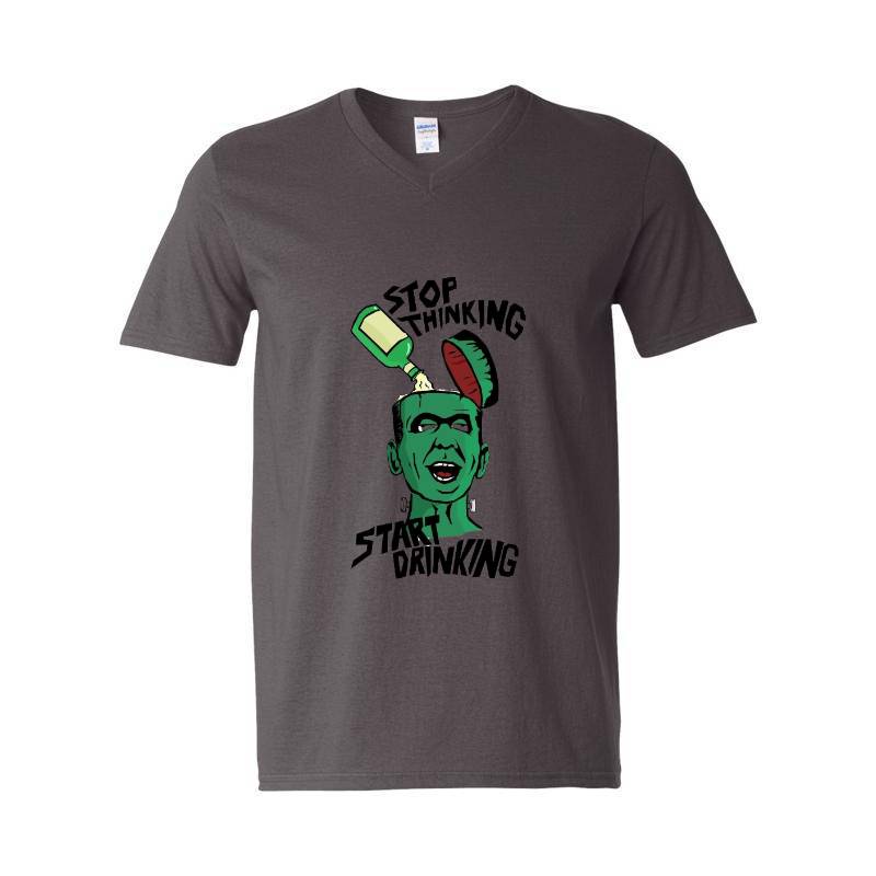 Stop Thinking Start Drinking V-Neck T-Shirt