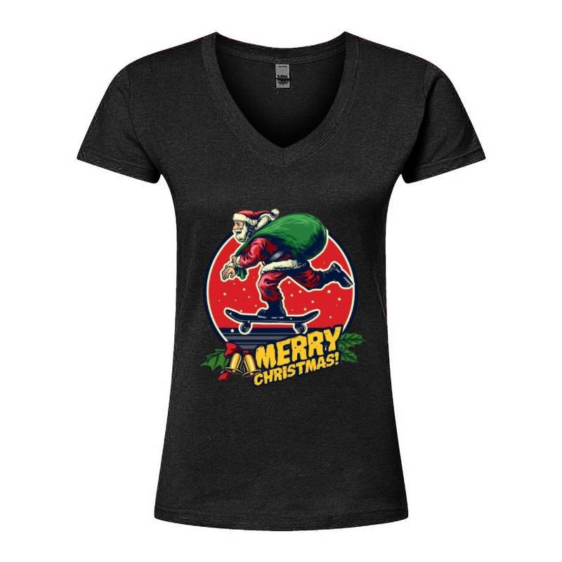 Skate Santa Claus V-Neck T-Shirt