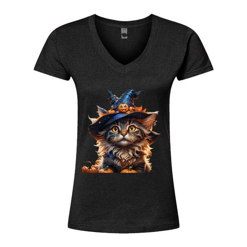Cat Halloween V-Neck T-Shirt