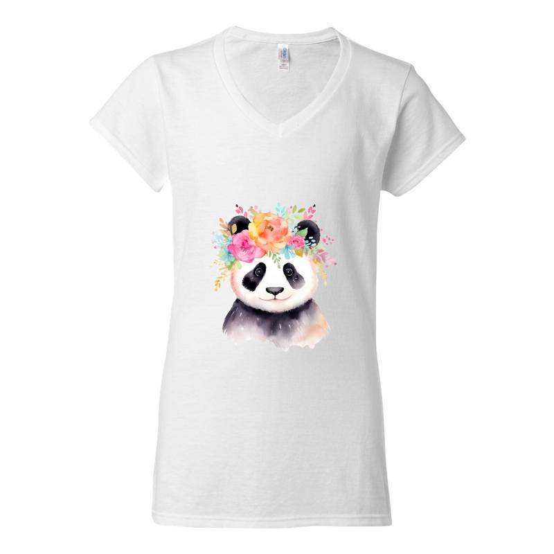 Panda with flowers V-Neck T-Shirt