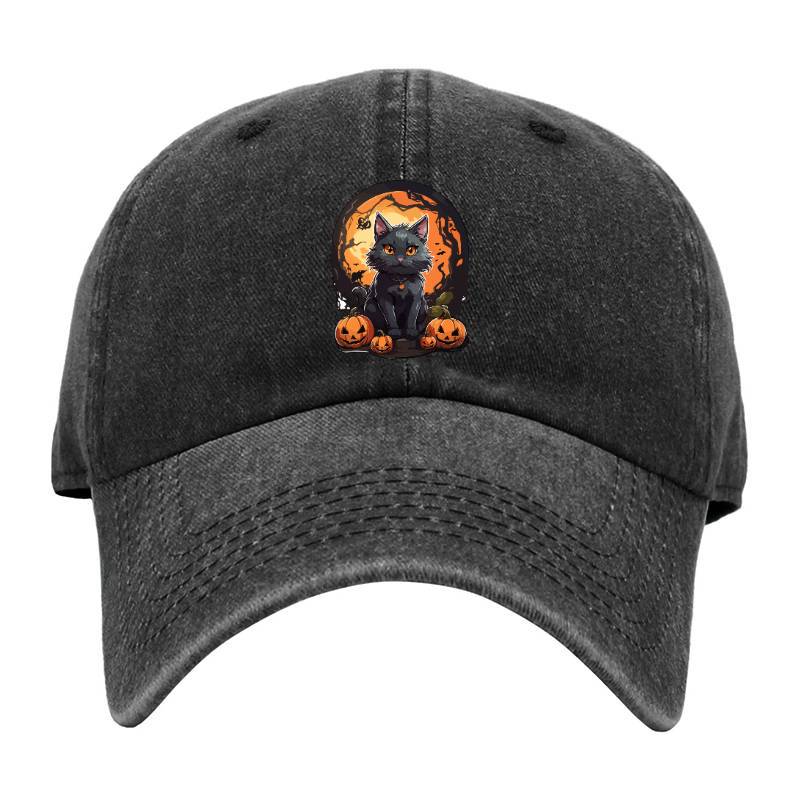 Black Cat With Halloween Ornament Baseball Cap