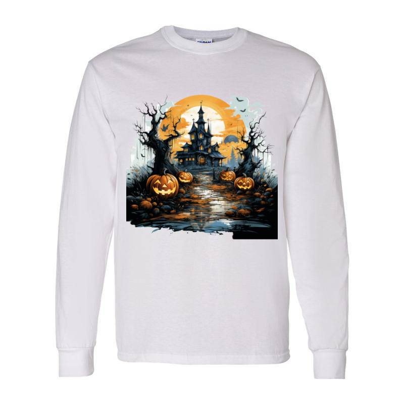 Halloween Castle Pumpkin Lantern Long Sleeve Shirt