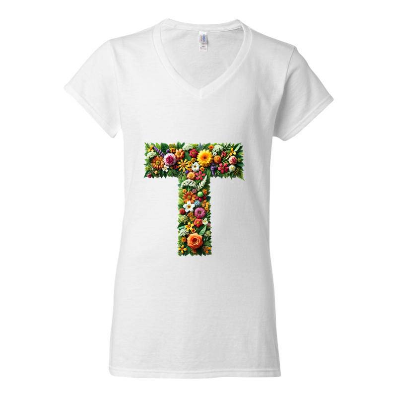 Letter T V-Neck T-Shirt
