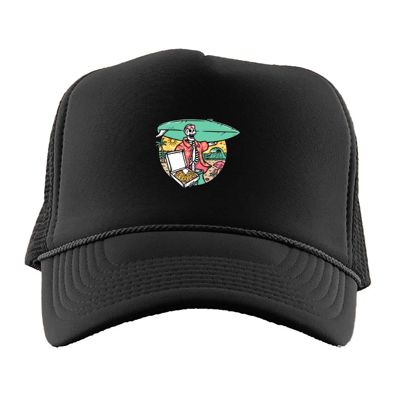 Surfer Skull and Pizza Trucker Hat