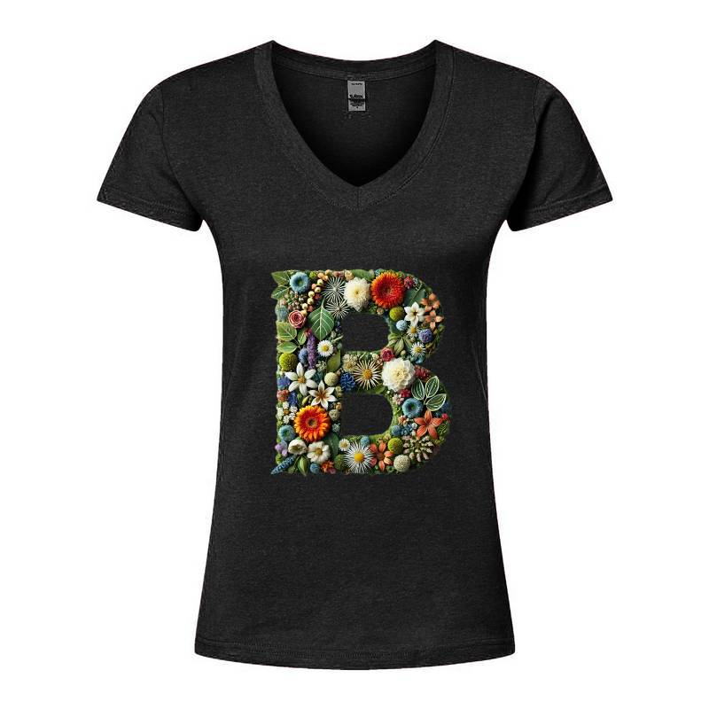 Letter B V-Neck T-Shirt