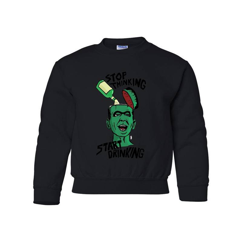 Stop Thinking Start Drinking Youth Crewneck Sweatshirt 