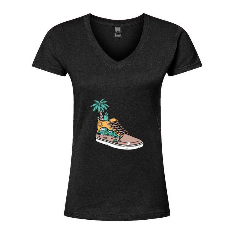 Palm and surf V-Neck T-Shirt