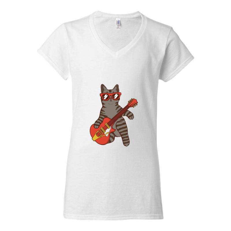 Cat Guitar V-Neck T-Shirt