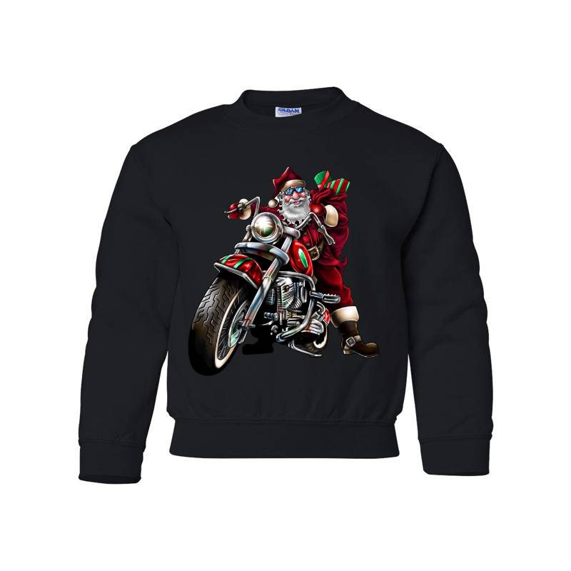 Motorcycle Santa Claus Youth Crewneck Sweatshirt 