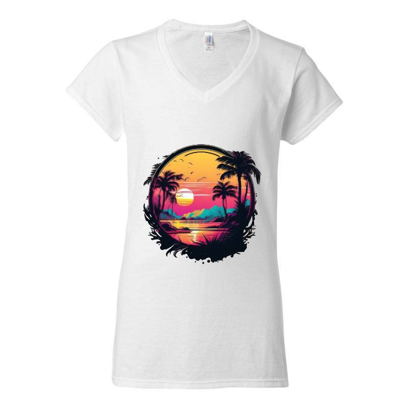 Sunset On The Tropical Island V-Neck T-Shirt