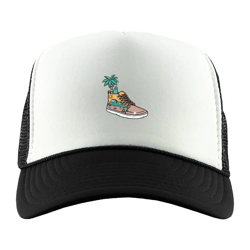 Palm and surf Trucker Hat