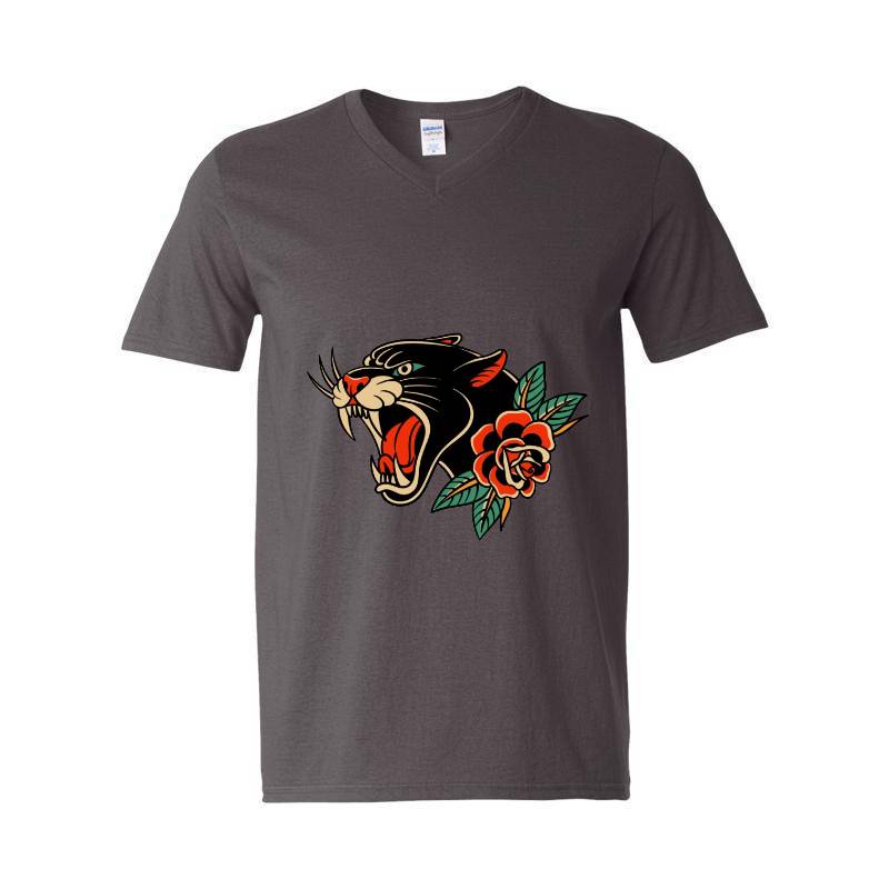 Rose and Tiger V-Neck T-Shirt