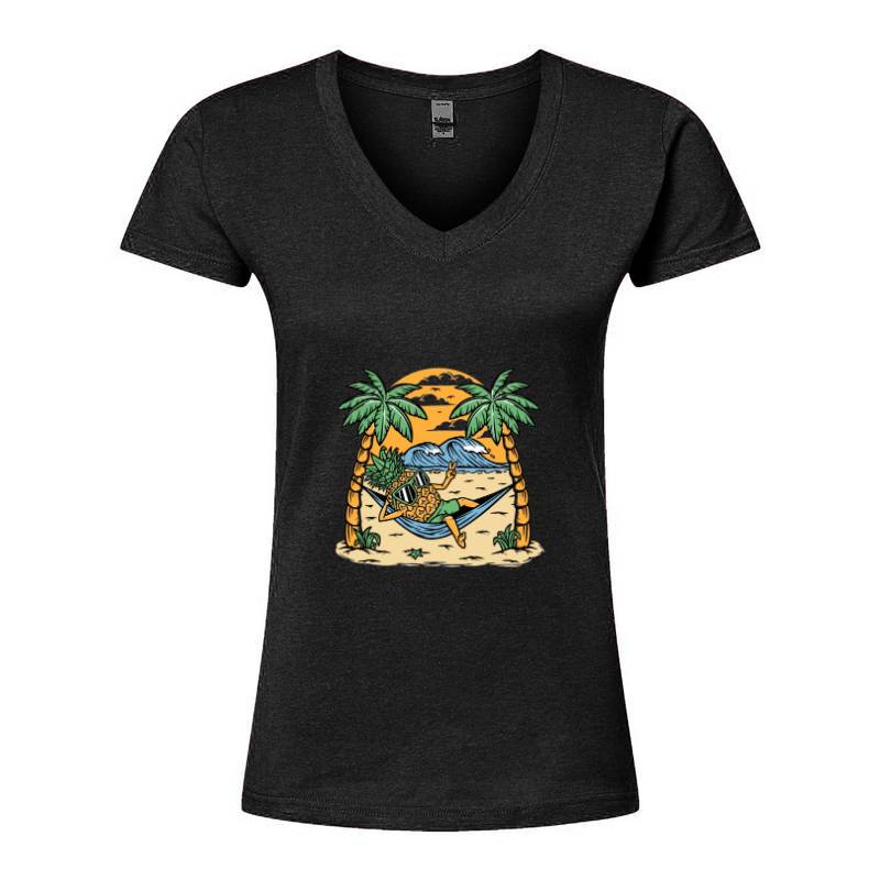 Pineapple on the beach V-Neck T-Shirt