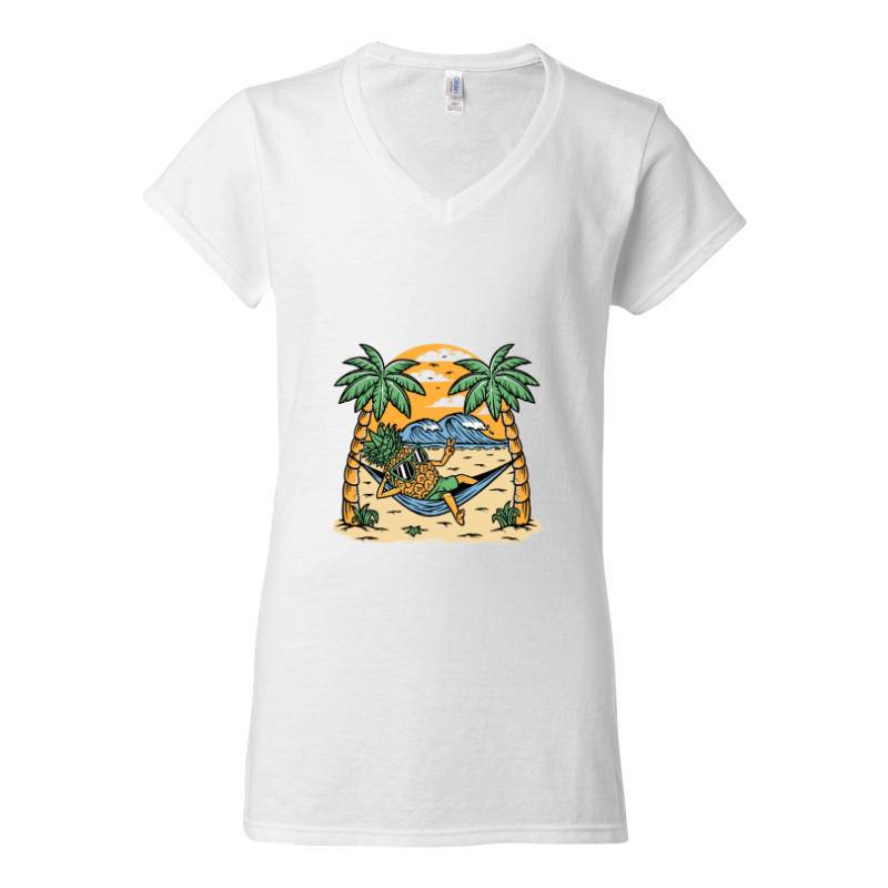 Pineapple on the beach V-Neck T-Shirt