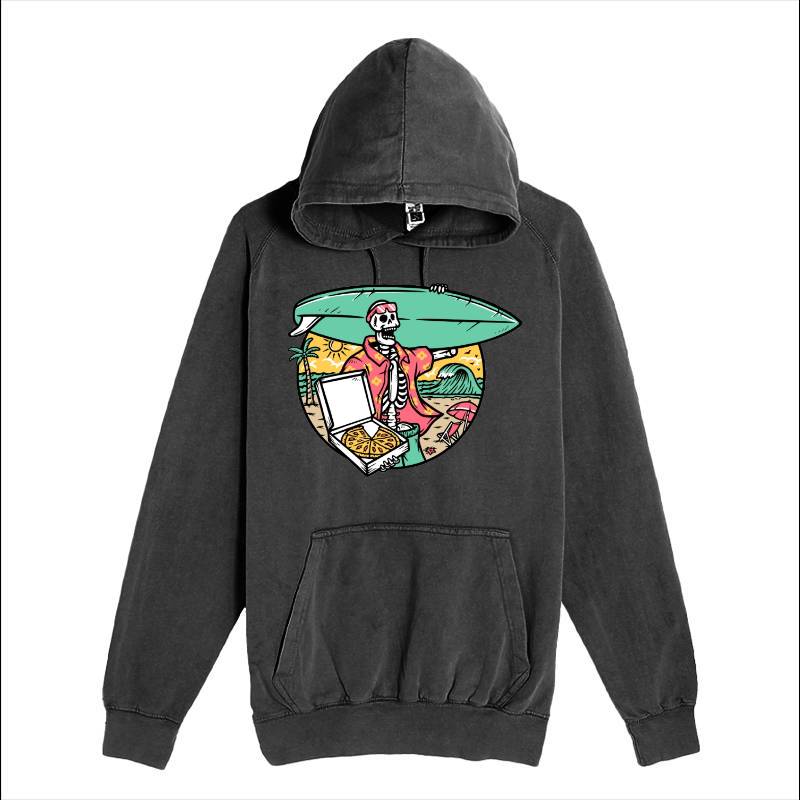 Surfer Skull and Pizza Hoodie