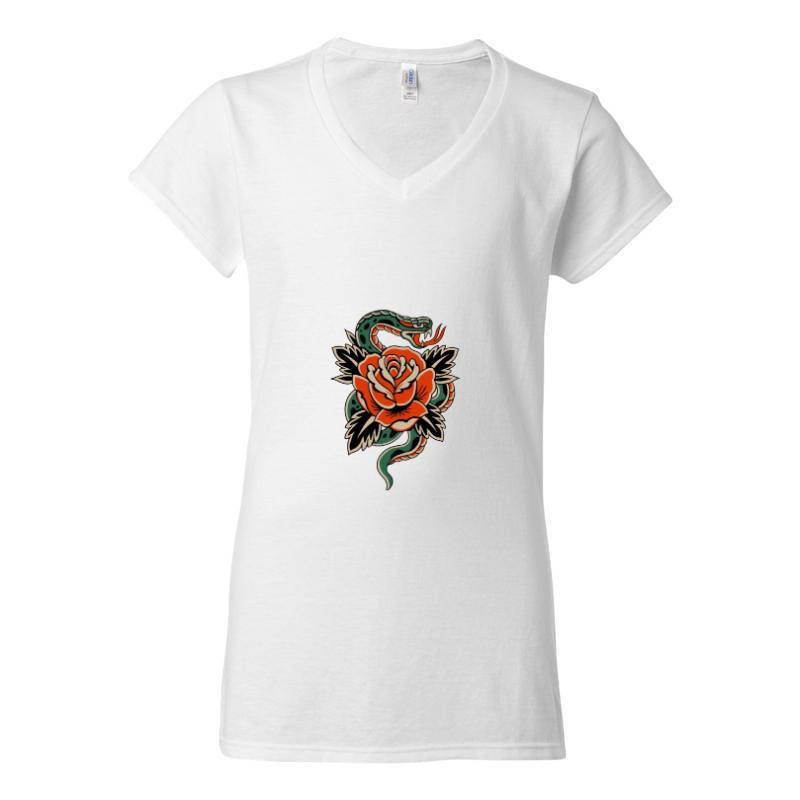 Rose and Snake V-Neck T-Shirt