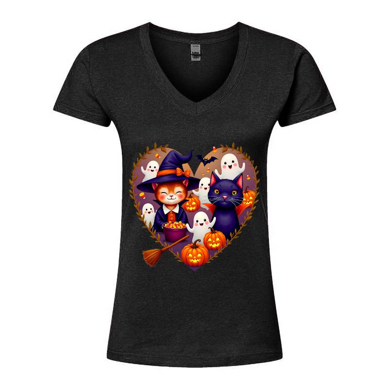 Funny Cat Halloween Doodles Heart Costume Tank Top V-Neck T-Shirt