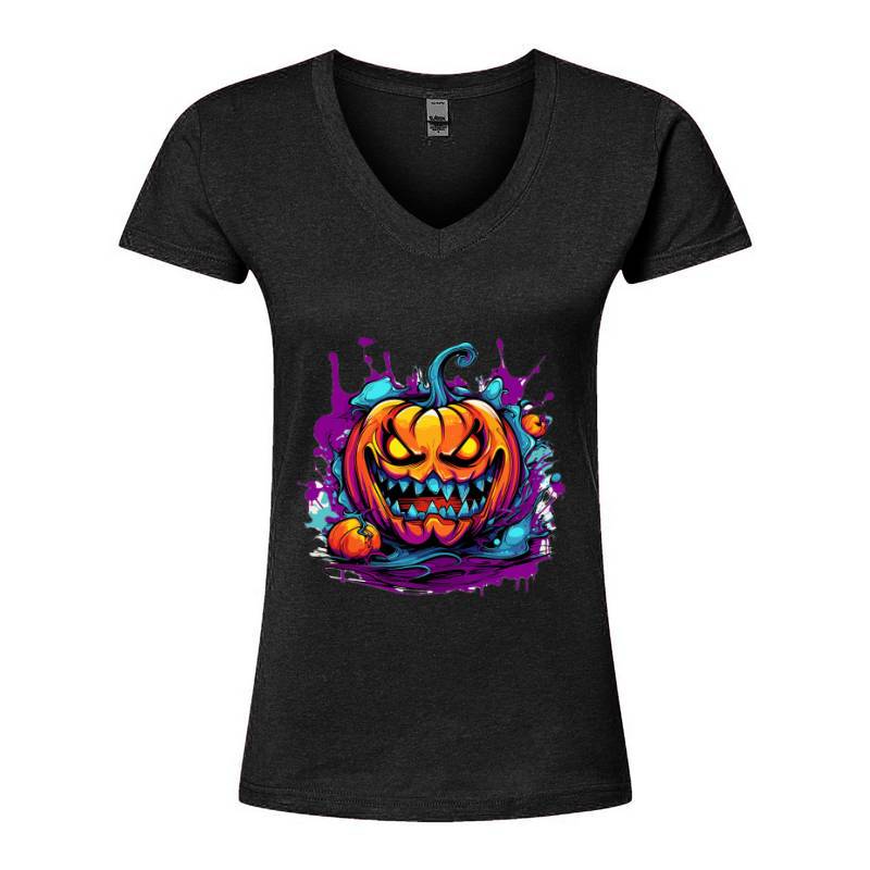 Halloween Pumpkin V-Neck T-Shirt