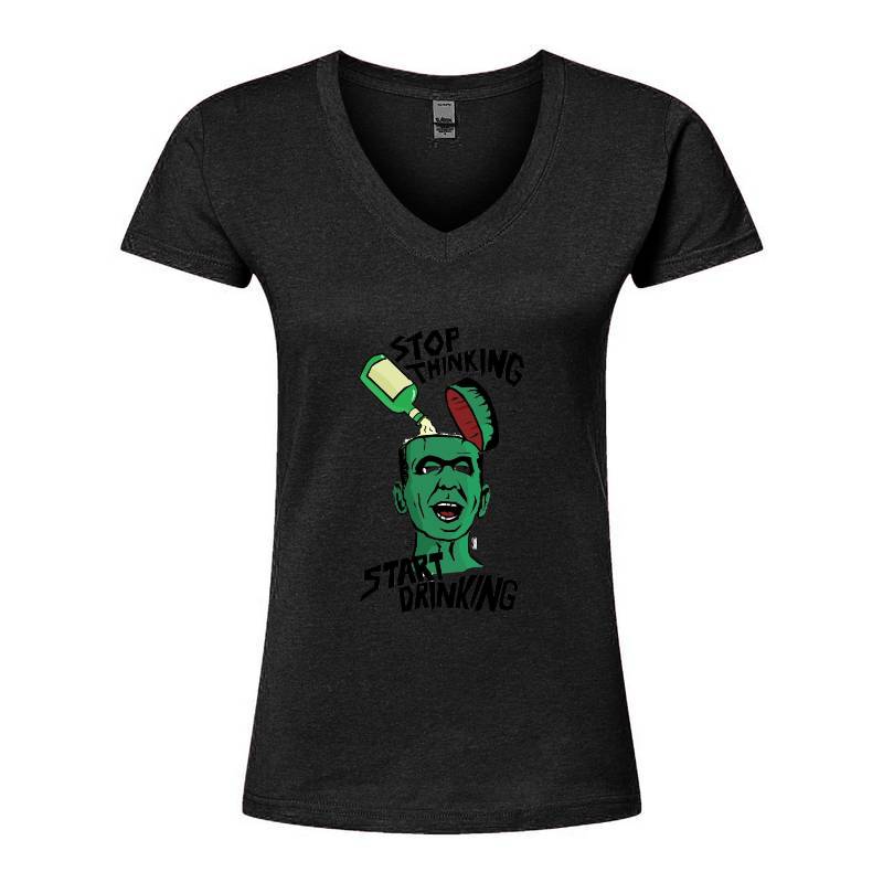 Stop Thinking Start Drinking V-Neck T-Shirt