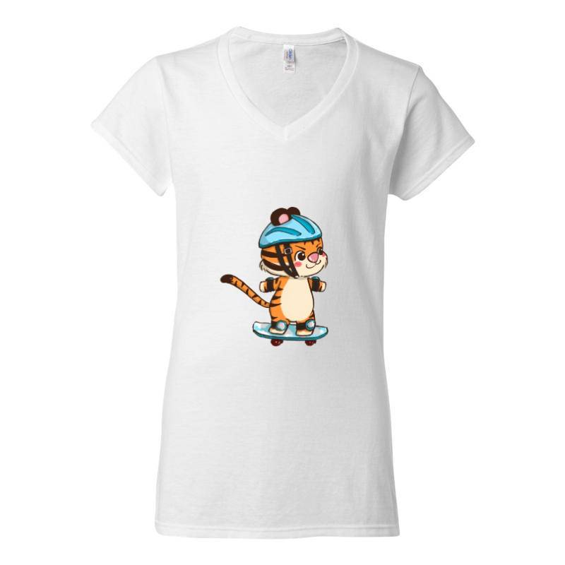 Skating Cat V-Neck T-Shirt