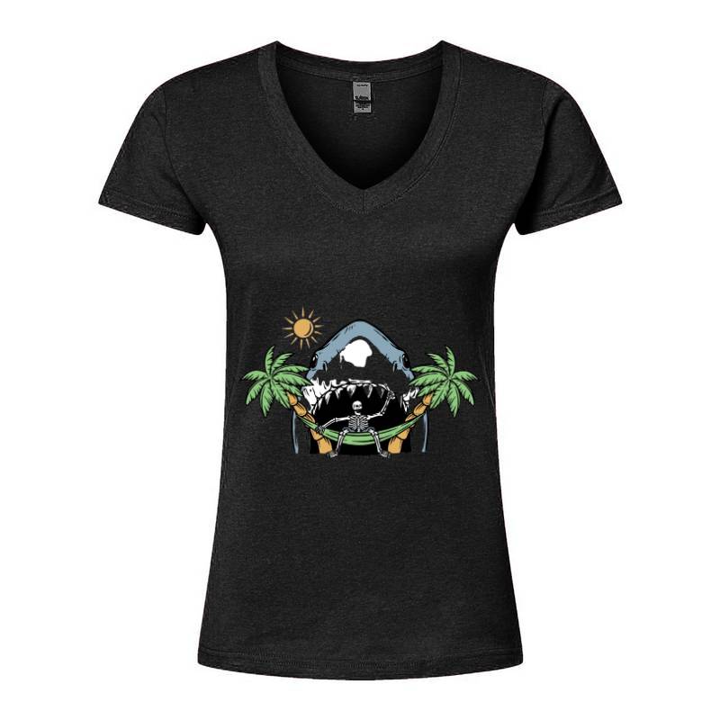 Shark and Skull V-Neck T-Shirt