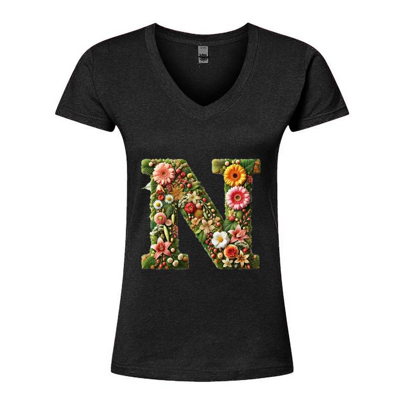 Letter N V-Neck T-Shirt
