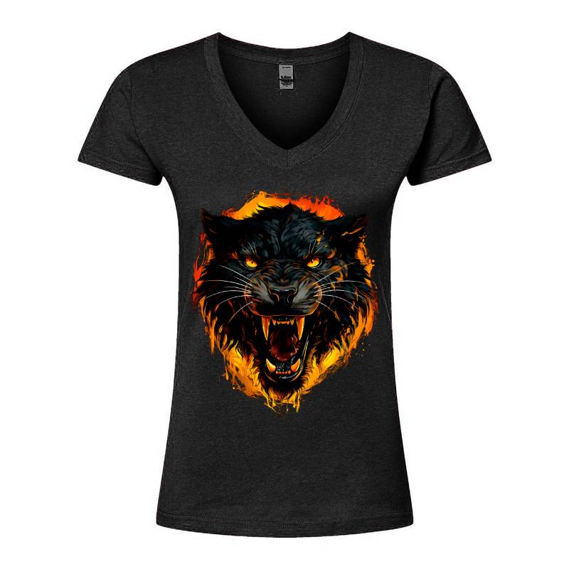 Night Wolf Ladies Fitted V-Neck T-Shirt