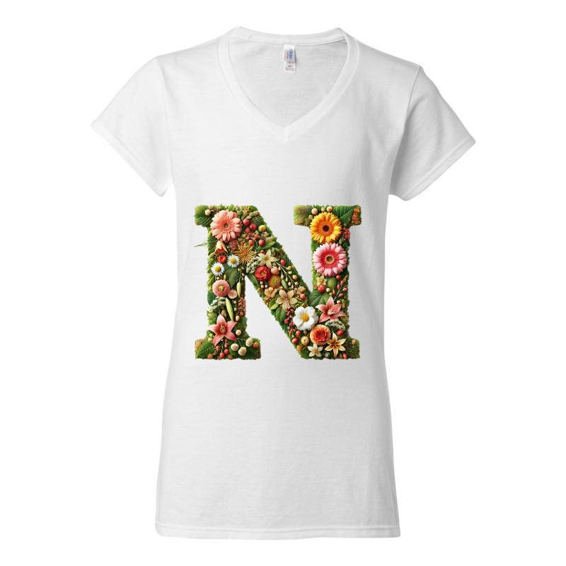 Letter N V-Neck T-Shirt
