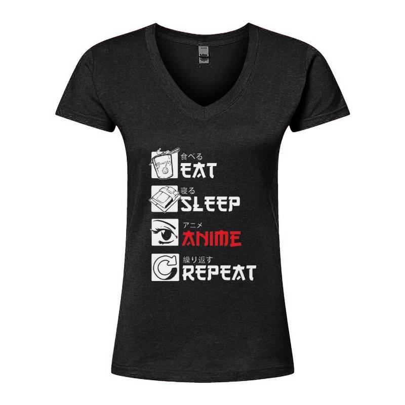 Eat Sleep Anime Repeat V-Neck T-Shirt