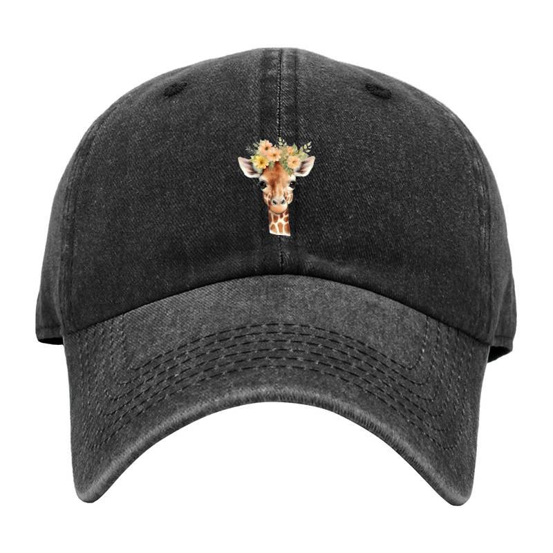Giraffe with flower Baseball Cap
