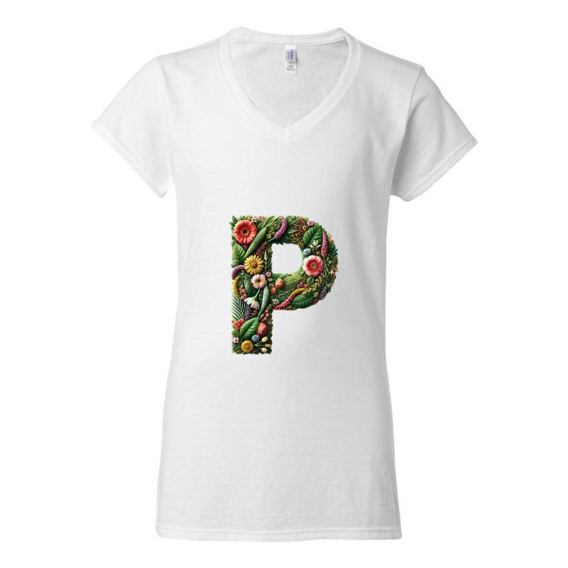 Letter P V-Neck T-Shirt