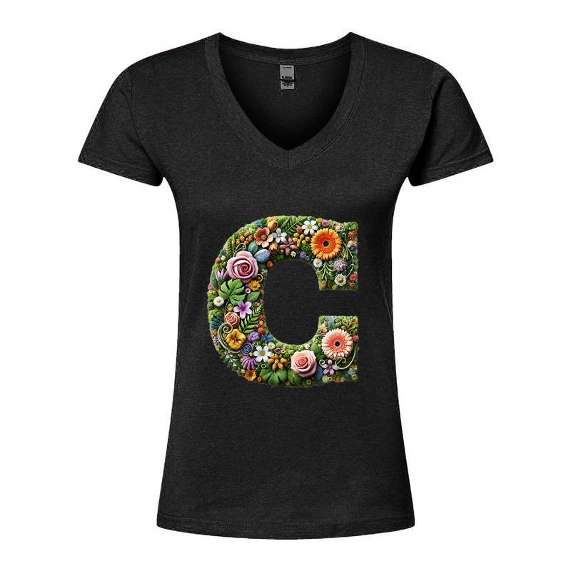Letter C V-Neck T-Shirt