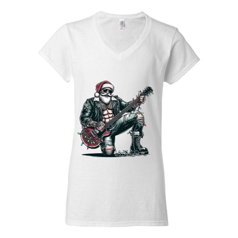 Guitar Santa Claus V-Neck T-Shirt