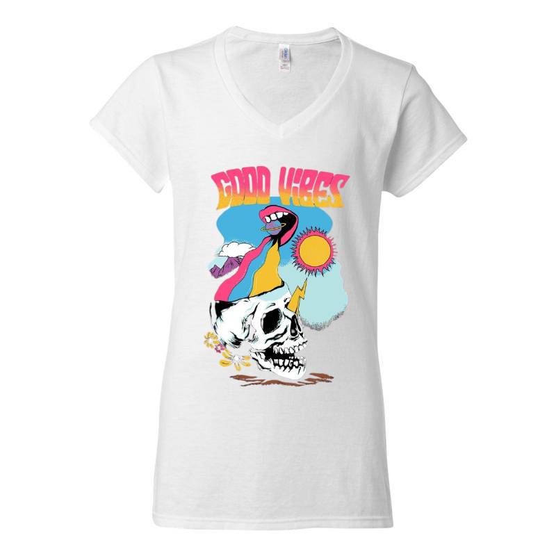 Good Vibes Skull V-Neck T-Shirt