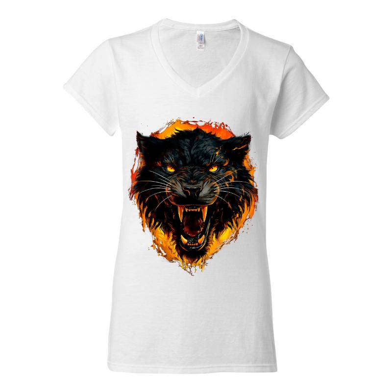 Night Wolf Ladies Fitted V-Neck T-Shirt