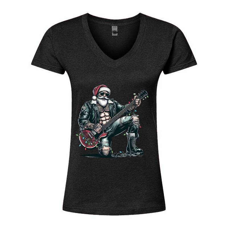 Guitar Santa Claus V-Neck T-Shirt