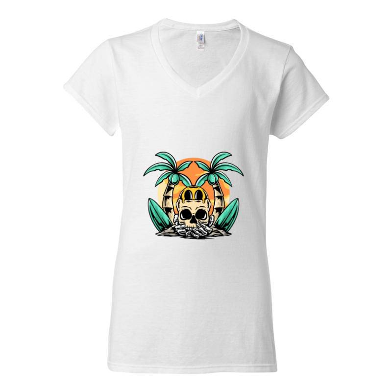 Palm and Skull V-Neck T-Shirt