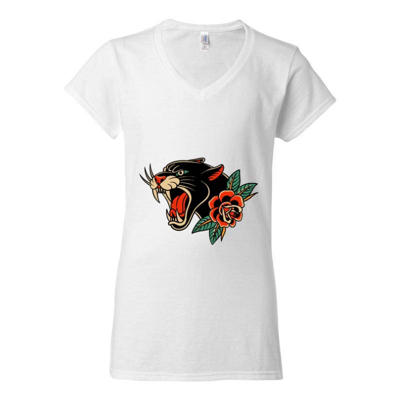 Rose and Tiger V-Neck T-Shirt