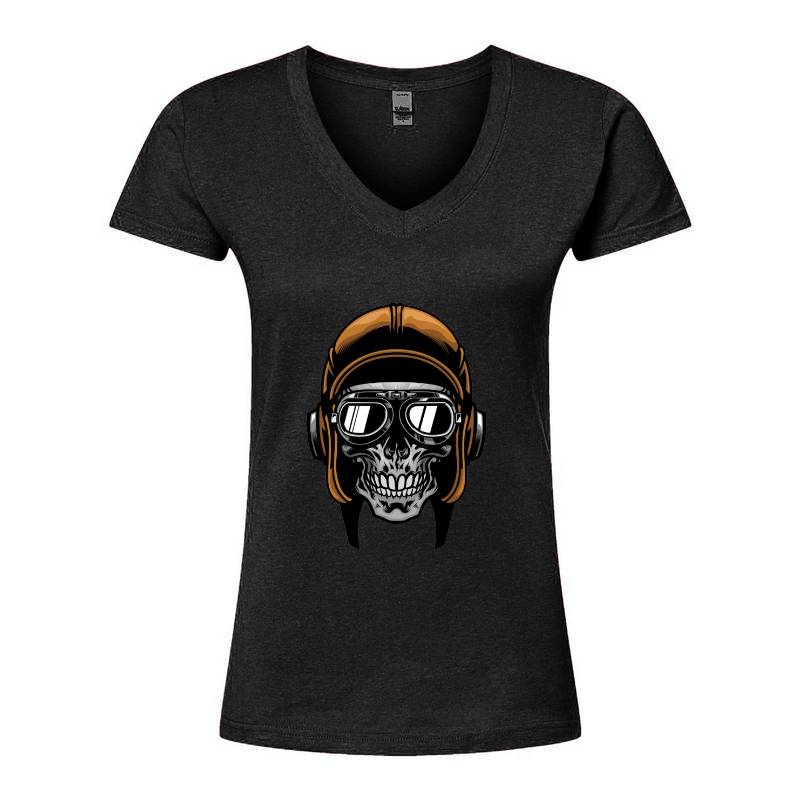 Pilot Skull V-Neck T-Shirt