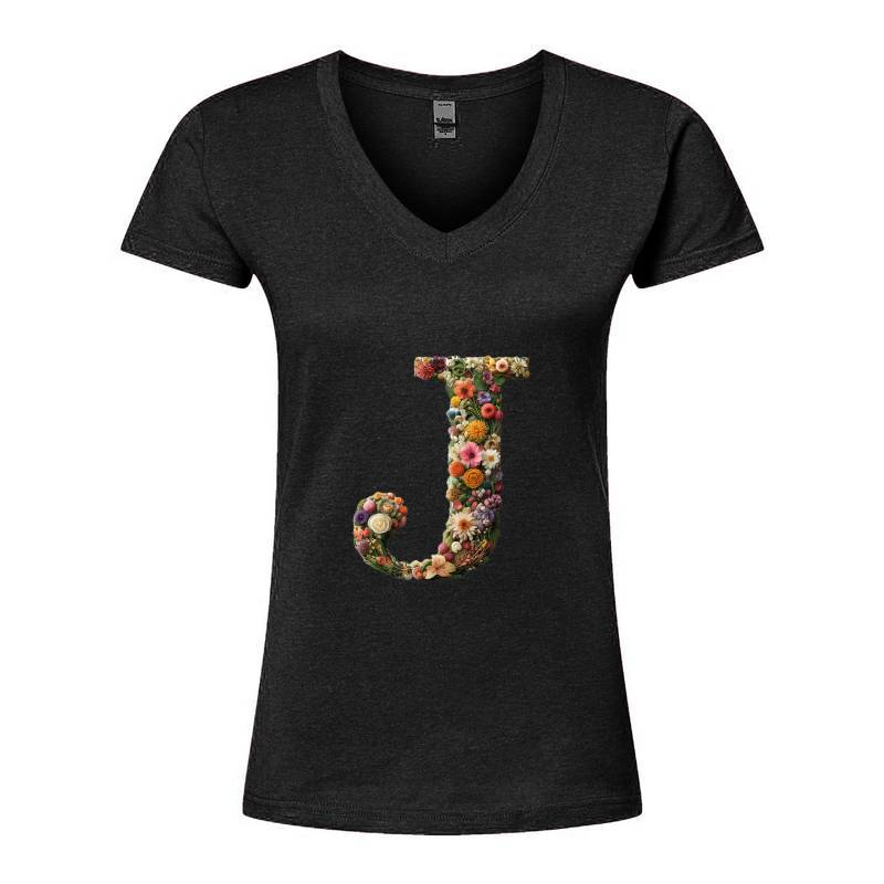 Letter J V-Neck T-Shirt
