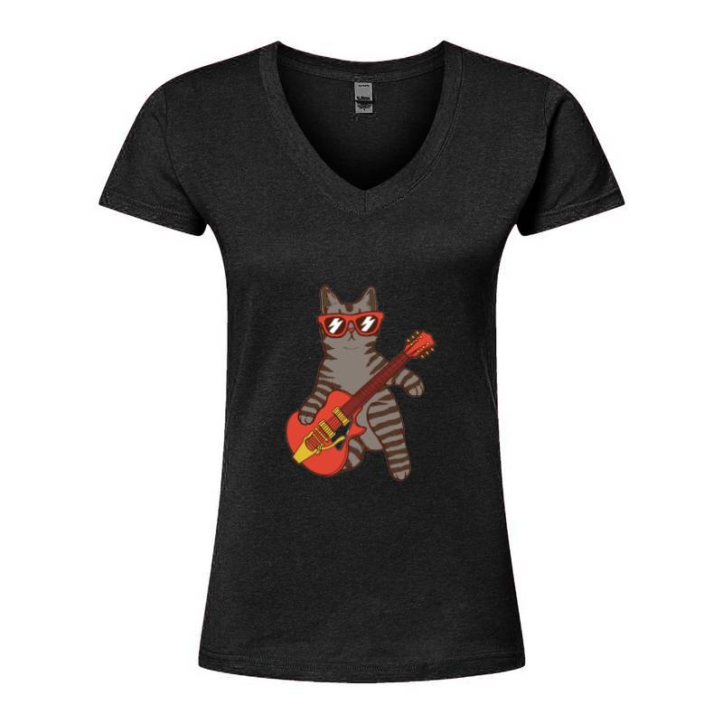 Cat Guitar V-Neck T-Shirt