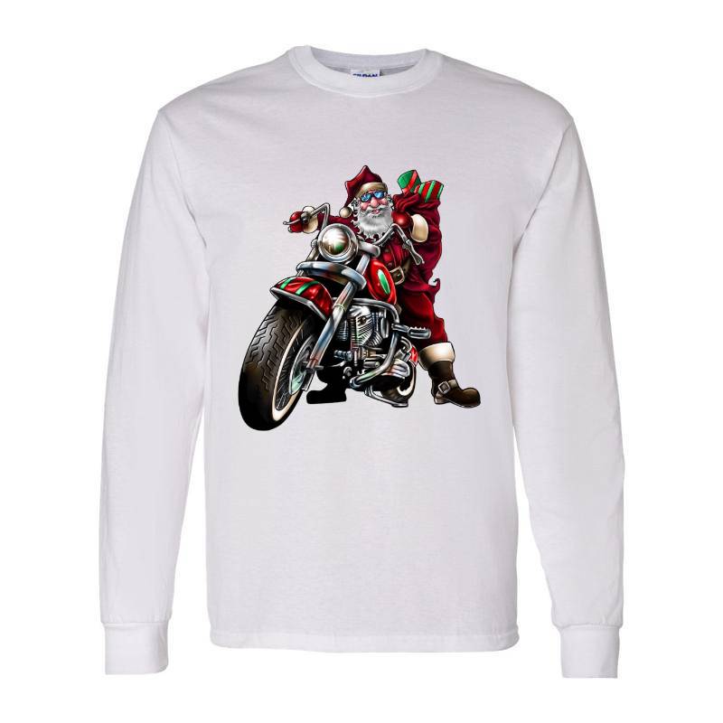 Motorcycle Santa Claus Long Sleeve Shirt