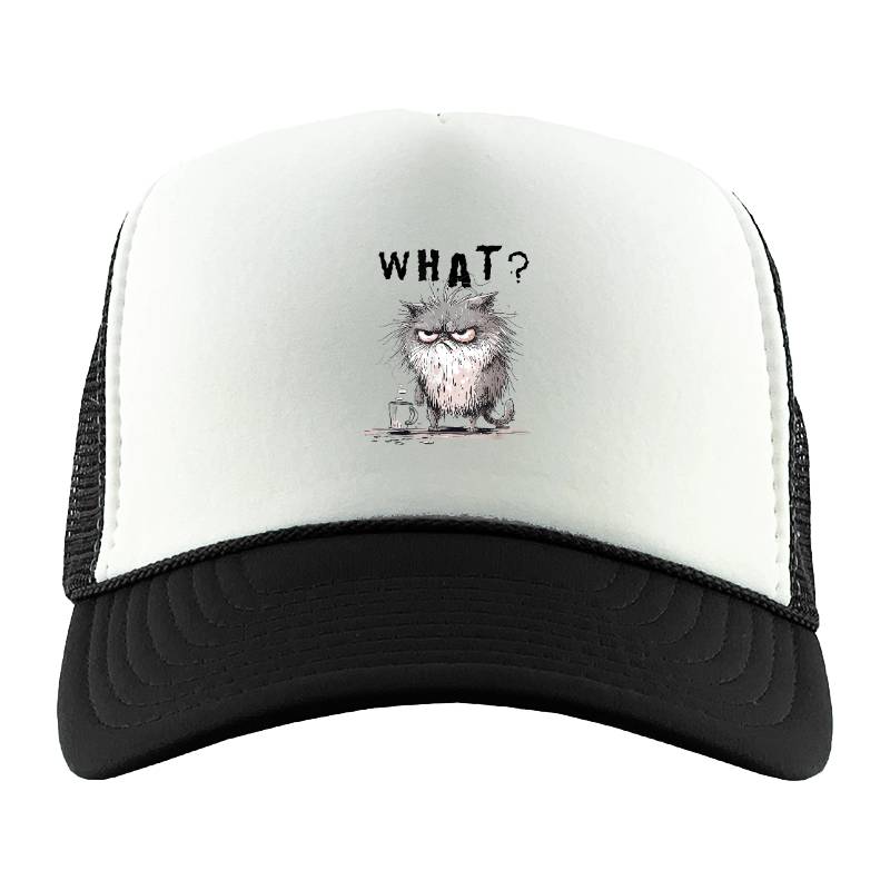 Funny Cat Coffee Sarcastic Meme Frazzled Cat Debie Trucker Hat