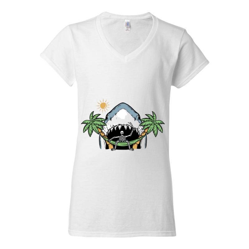 Shark and Skull V-Neck T-Shirt