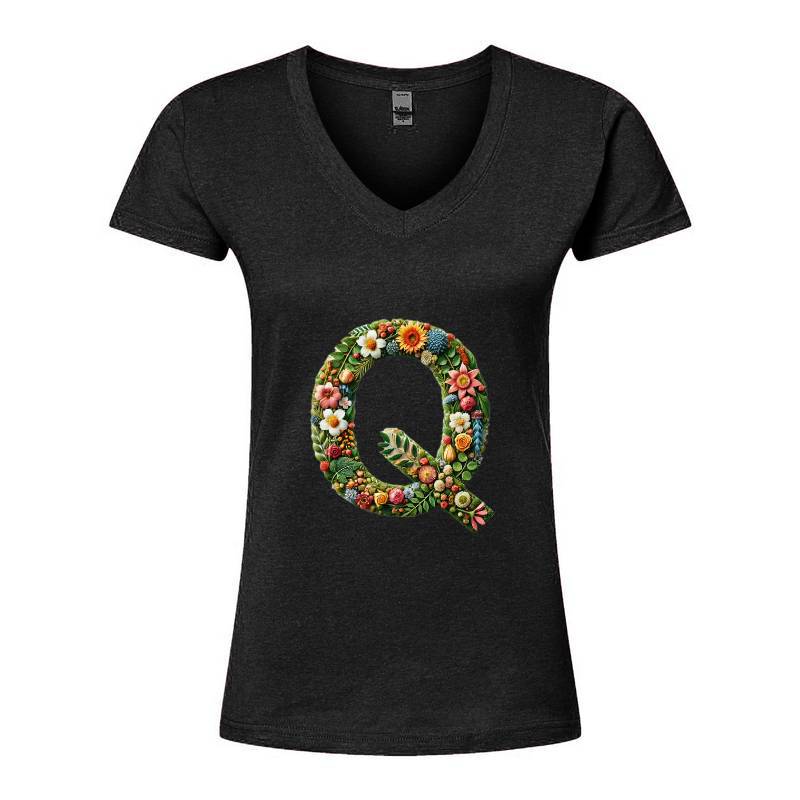 Letter Q V-Neck T-Shirt