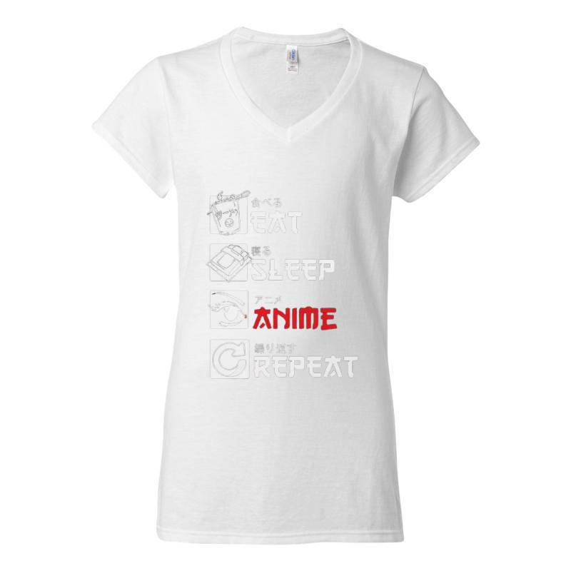 Eat Sleep Anime Repeat V-Neck T-Shirt