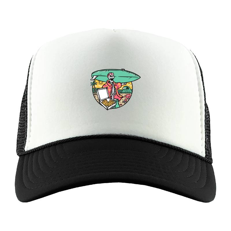 Surfer Skull and Pizza Trucker Hat