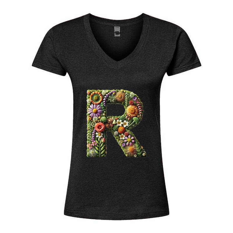 Letter R V-Neck T-Shirt
