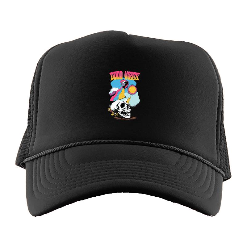 Good Vibes Skull Trucker Hat