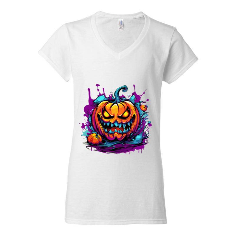 Halloween Pumpkin V-Neck T-Shirt